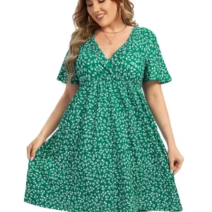Plus Size Dress Women's V Neck A-Line Party dress.